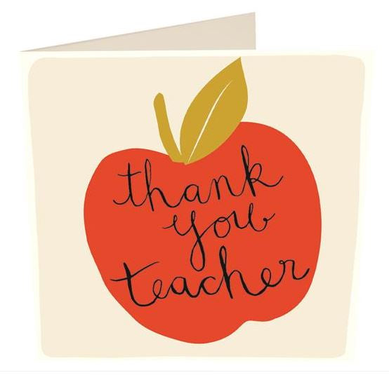 Teacher Card: Thank You Teacher Apple - Cream & Red - Caroline Gardner