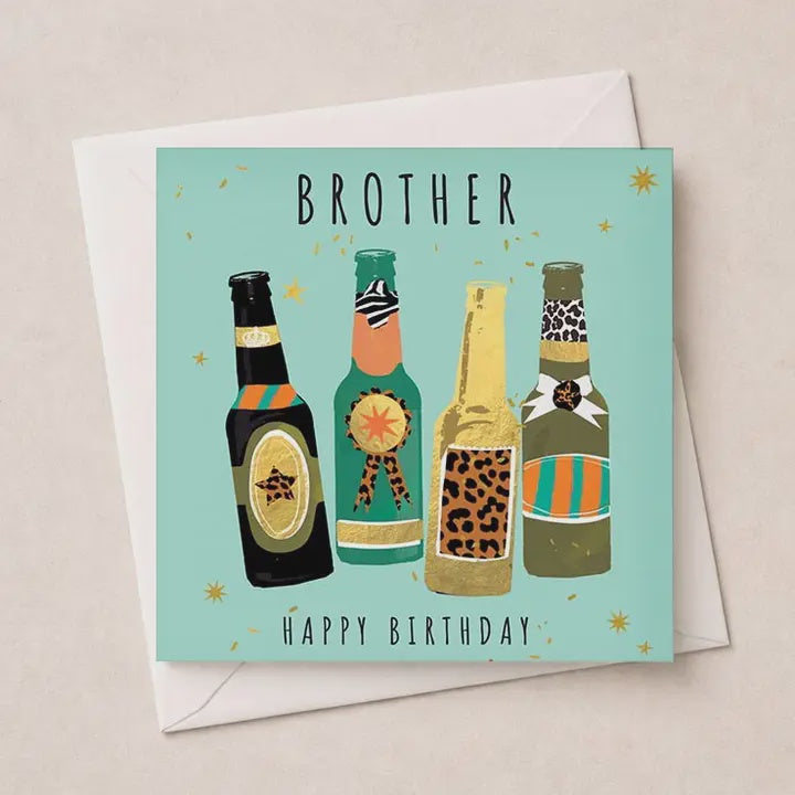 Brother  Card: Birthday Beers Gold Foil  - Hammond Gower