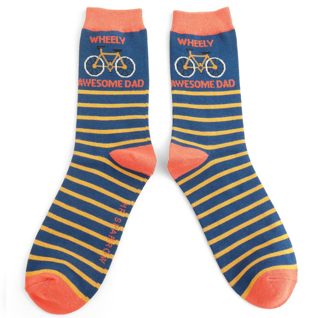 Mens Socks: Bamboo Wheely Awesome Dad - Navy - Mr Sparrow