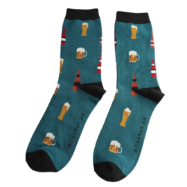 Socks: Here's To Beer - Teal - Mr Sparrow