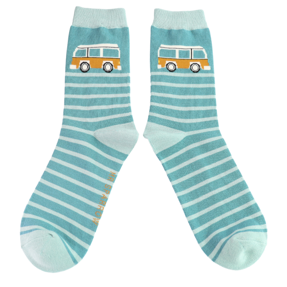 Mens Socks: Bamboo Camper Van  - Teal - Mr Sparrow