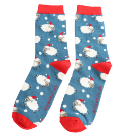 Socks: Santa Sheep - Blue - Mr Sparrow
