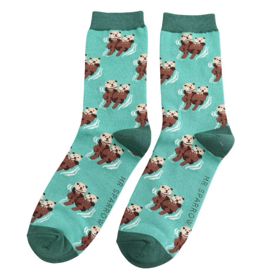 Mens Socks: Bamboo Otters - Green - Mr Sparrow