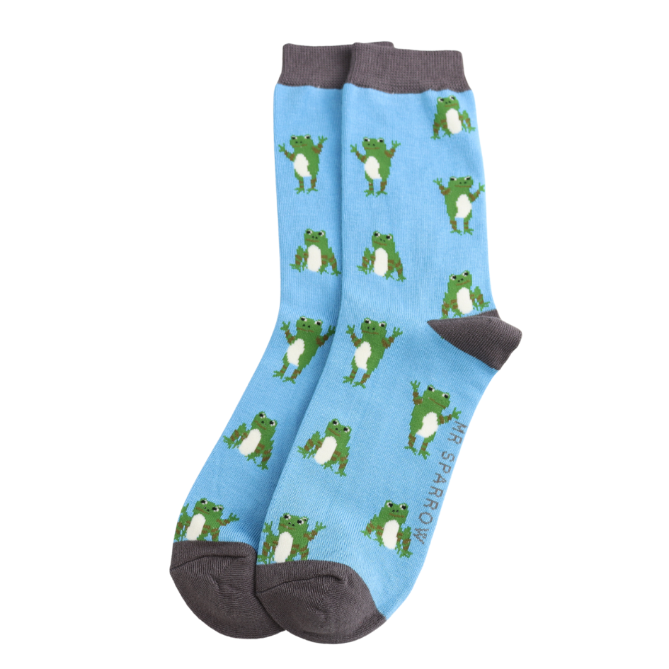 Mens Socks: Bamboo Frogs - Blue - Mr Sparrow