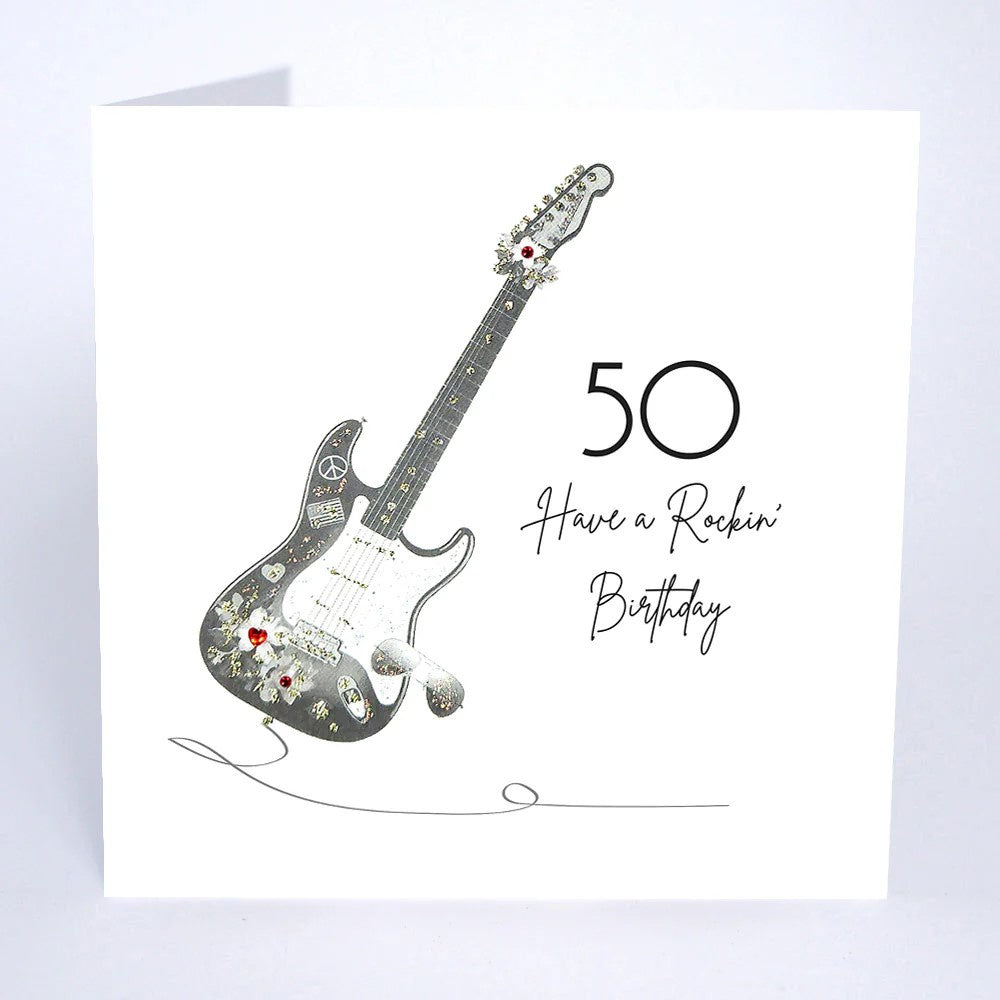 Age 50th Card: Male Guitar Handmade Swarovski - Five Dollar Shake