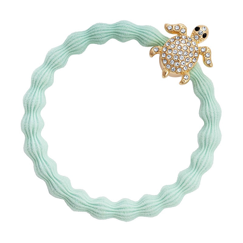 Hairband Bracelet: Stretch Bubble Elastic Gold Diamante Turtle  - Mint  - By Eloise