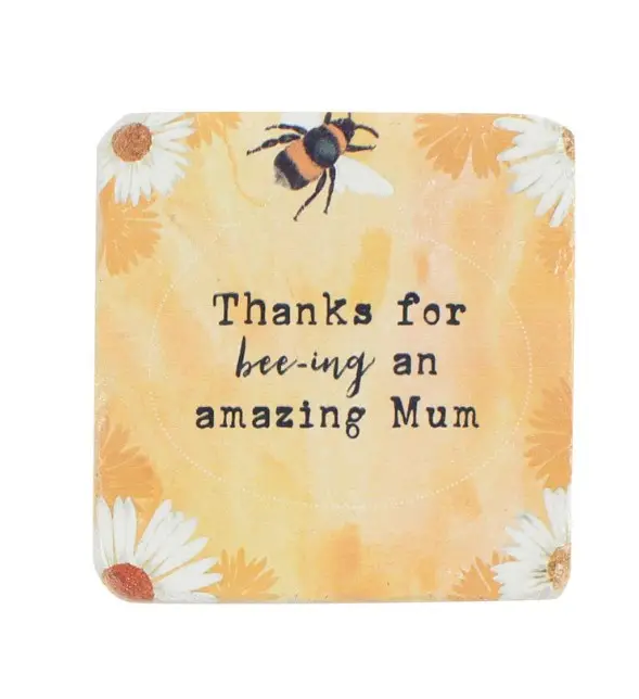 Coaster: Resin Square Bee Quote Thanks for bee-ing an amazing Mum - Yellow