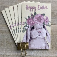 Easter Card Pack 6: BUNNY Flower Crown Small 14 x 9 cm  - Pastels - White Cotton Cards
