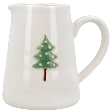 Mini Jug: Stoneware Raised Christmas Tree - Cream - Gisela Graham
