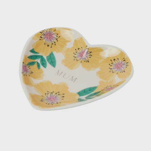 Trinket Dish: Ceramic Heart Yellow Roses Mum - Yellow - Belly Button Designs