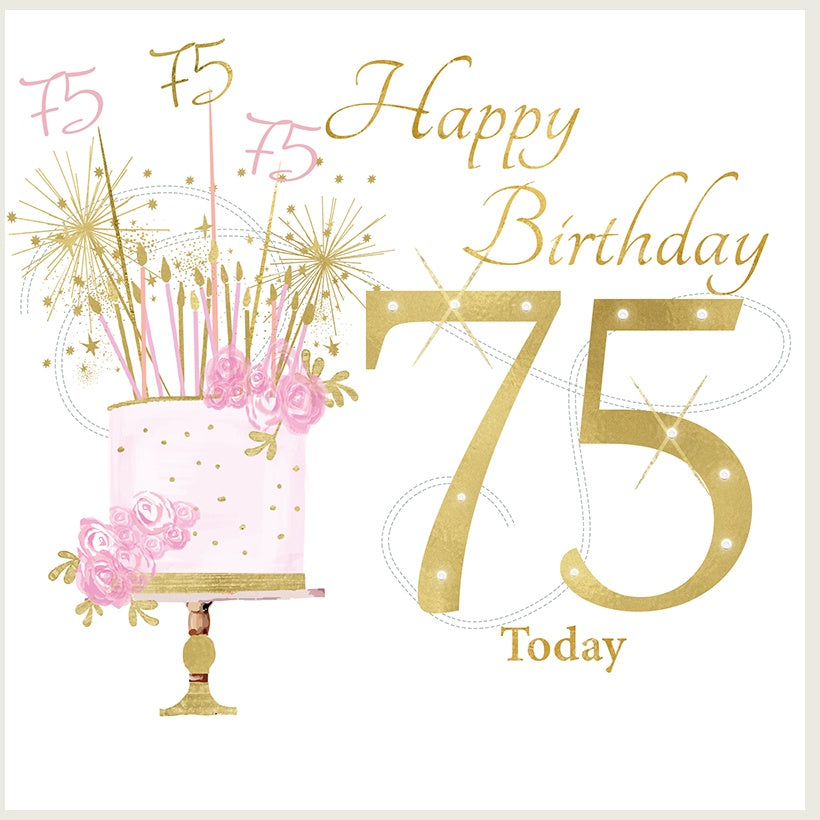 Age 75th Card: Gold Foil - Pink