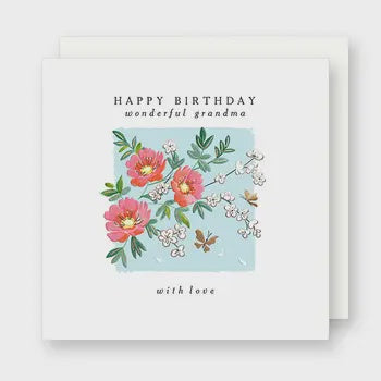 Grandma Card:  Wonderful GrandmaPeonies Embossed - Rosanna Rossi