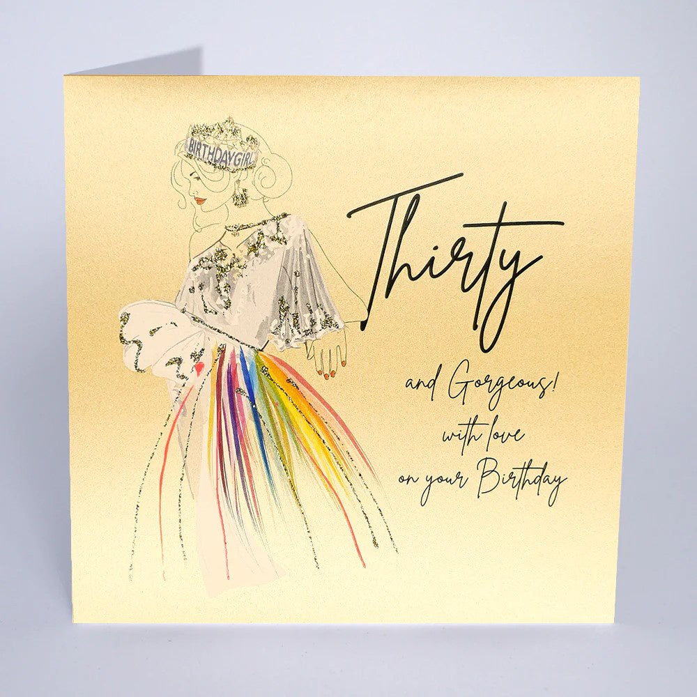Age 30th Card: Neon Glitter Thirty & Gorgeous Handmade - Five Dollar Shake