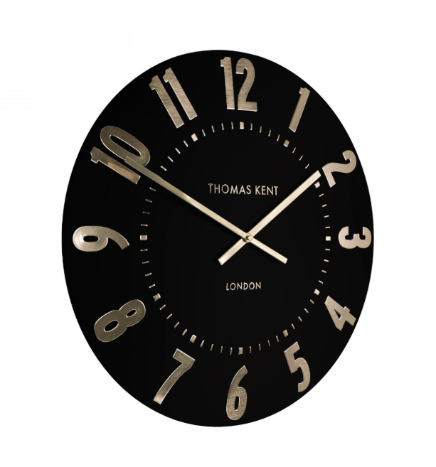 Clock: Wall Resin Mulberry 12inch - Noir Black & Gold - Thomas Kent