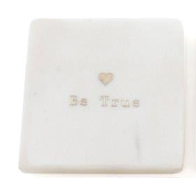 Coaster: Marble Square Be True Gold Inlay Writing - White