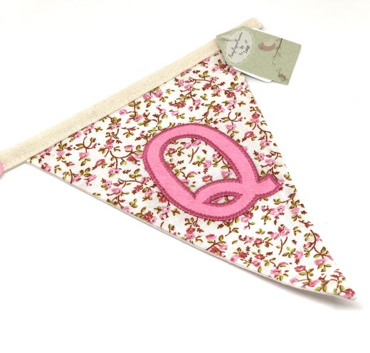 Personalised Letter Bunting Flag: Fabric Triangle Girls Floral Rose Pattern Letter Flag - Pink Other Floral