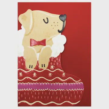 Christmas Card: Puppy in Christmas Stocking - Raspberry Blossom