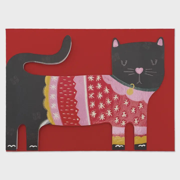 Christmas Card: Cute Black Cat in Christmas Jumper - Raspberry Blossom