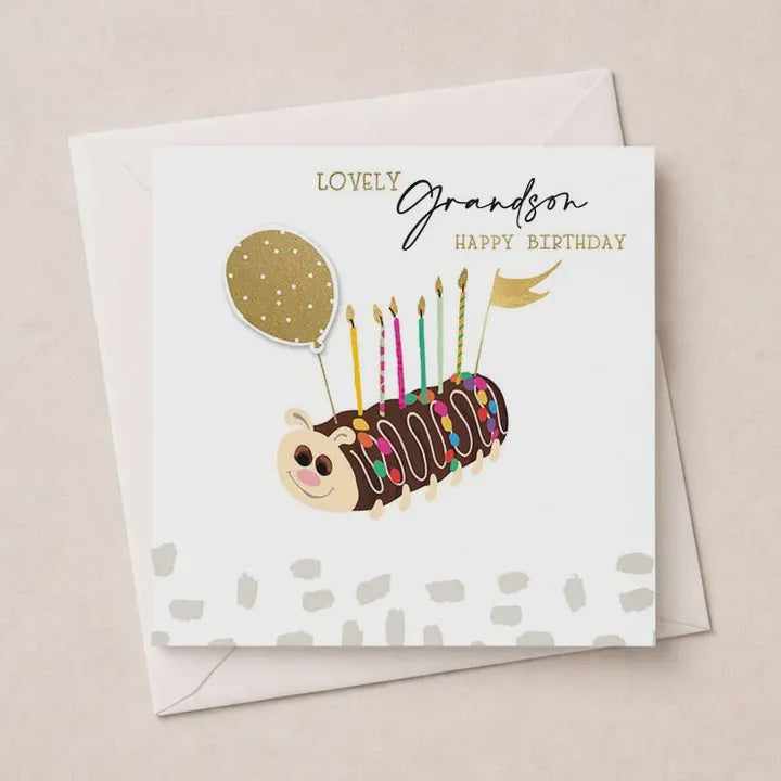 Grandson  Card: Caterpillar Cake Gold Foil  - Hammond Gower