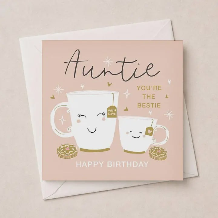 Auntie  Card: Bestie Gold Foil Writing - Hammond Gower