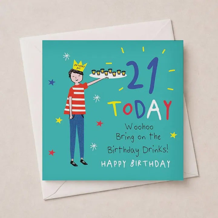 Age Birthday 21st Card: Birthday Drinks Colourful Funny Writing - Hammond Gower