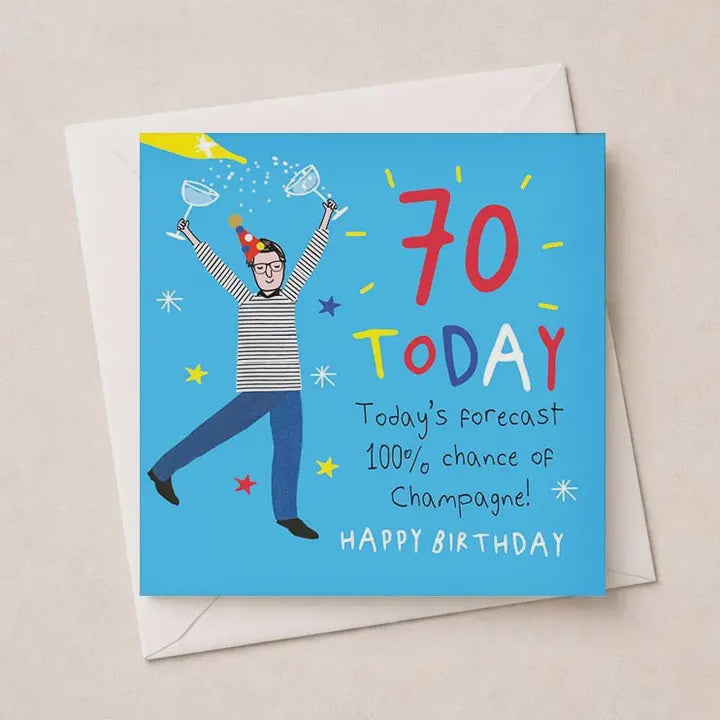 Age Birthday 70th Card: Champagne Colourful Funny Writing - Hammond Gower