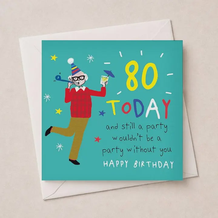 Age Birthday 80th Card: Party Colourful Funny Writing - Hammond Gower