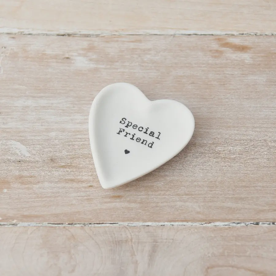 Trinket Dish: Ceramic Heart Special Friend - White