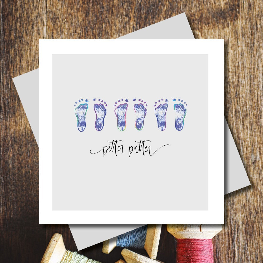 New Baby Card: Boy Pitter Patter Blue Feet - Marina B