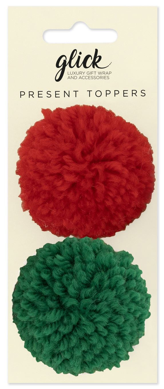 Pom Pom: Pack Of 2  CHRISTMAS  - Red & Green - Glick