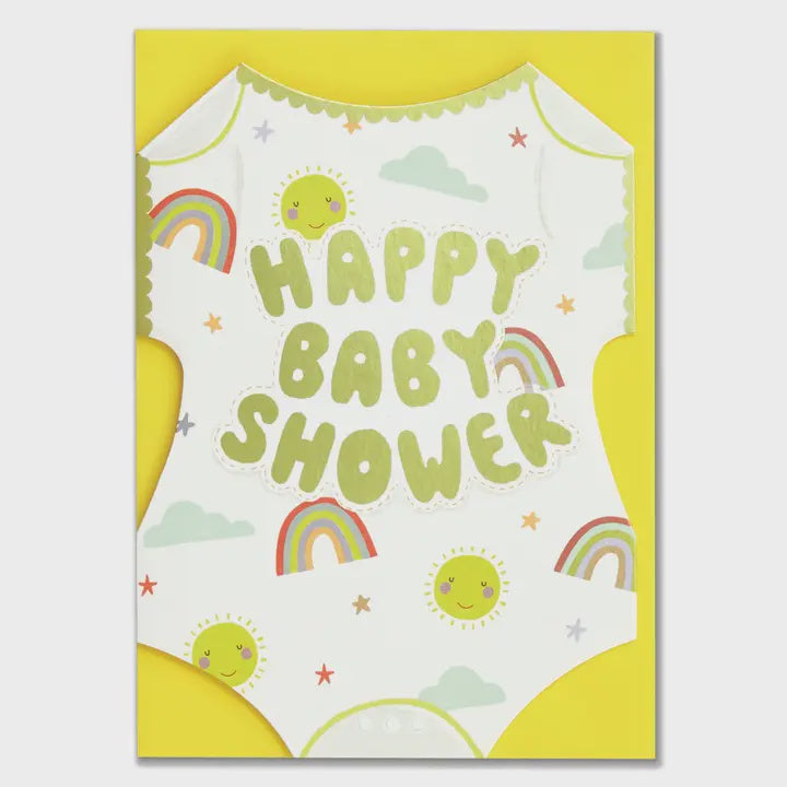 Baby Shower Card: Cutout and Foiled Babygrow - Multicolour - Raspberry Blossom