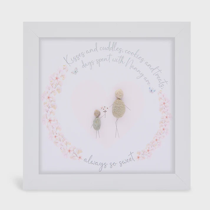 Pebble Picture: Nanny - Kisses and Cuddles, Cookies and Treats - White Box Frame - La de Da Living