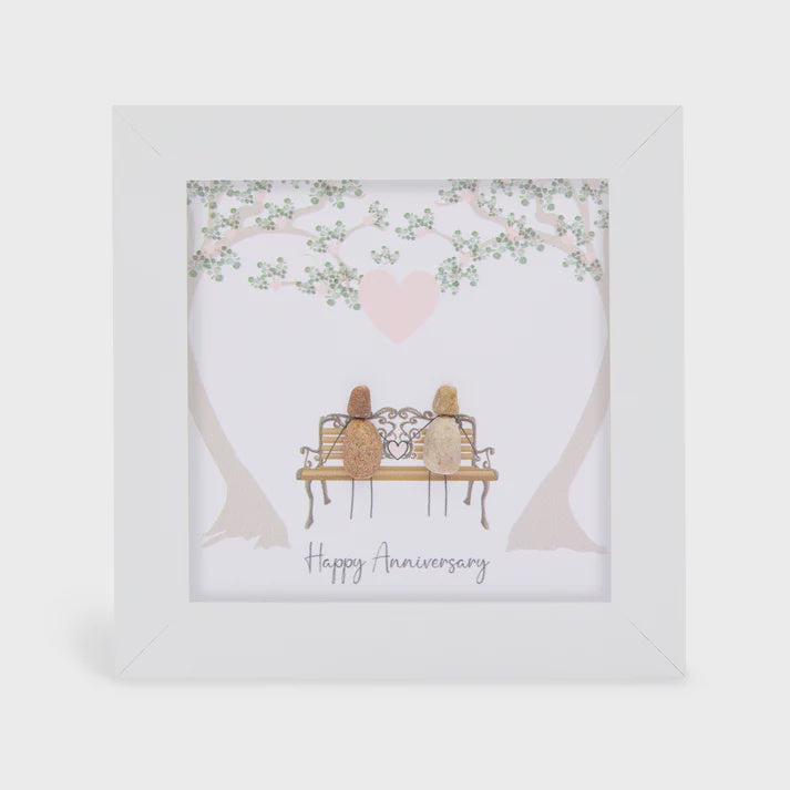 Pebble Picture: Happy Anniversary - White Box Frame - La de La Living