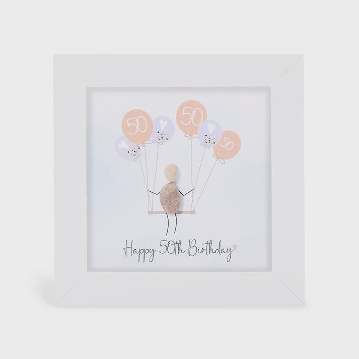 Pebble Picture: Happy 50th Birthday - White Box Frame - La de Da Living