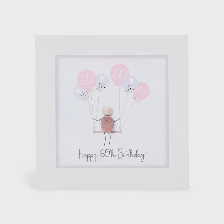 Pebble Picture: Happy 60th Birthday - White Box Frame - La de Da Living