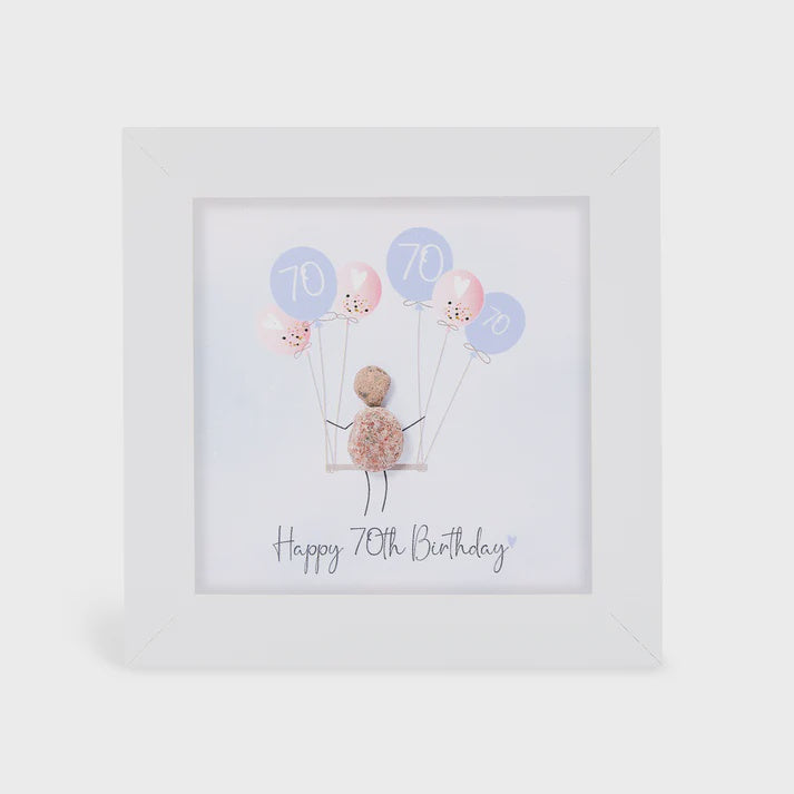 Pebble Picture: Happy 70th Birthday - White Box Frame - La de Living