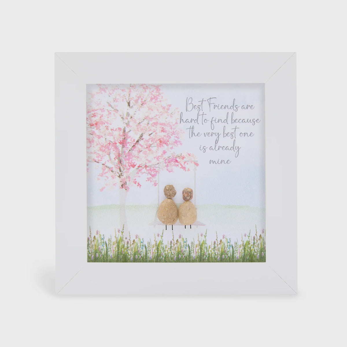 Pebble Picture: Best Friends are Hard to Find - White Box Frame - La de Da Living
