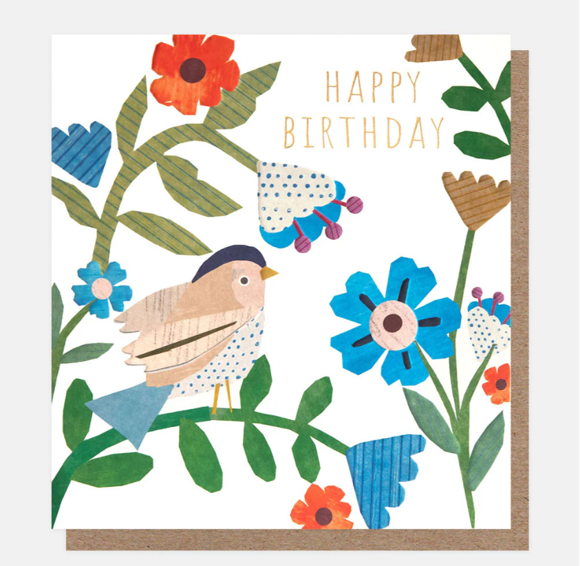 Birthday Card: Bird & Flowers Happy Birthday Card - Caroline Gardner