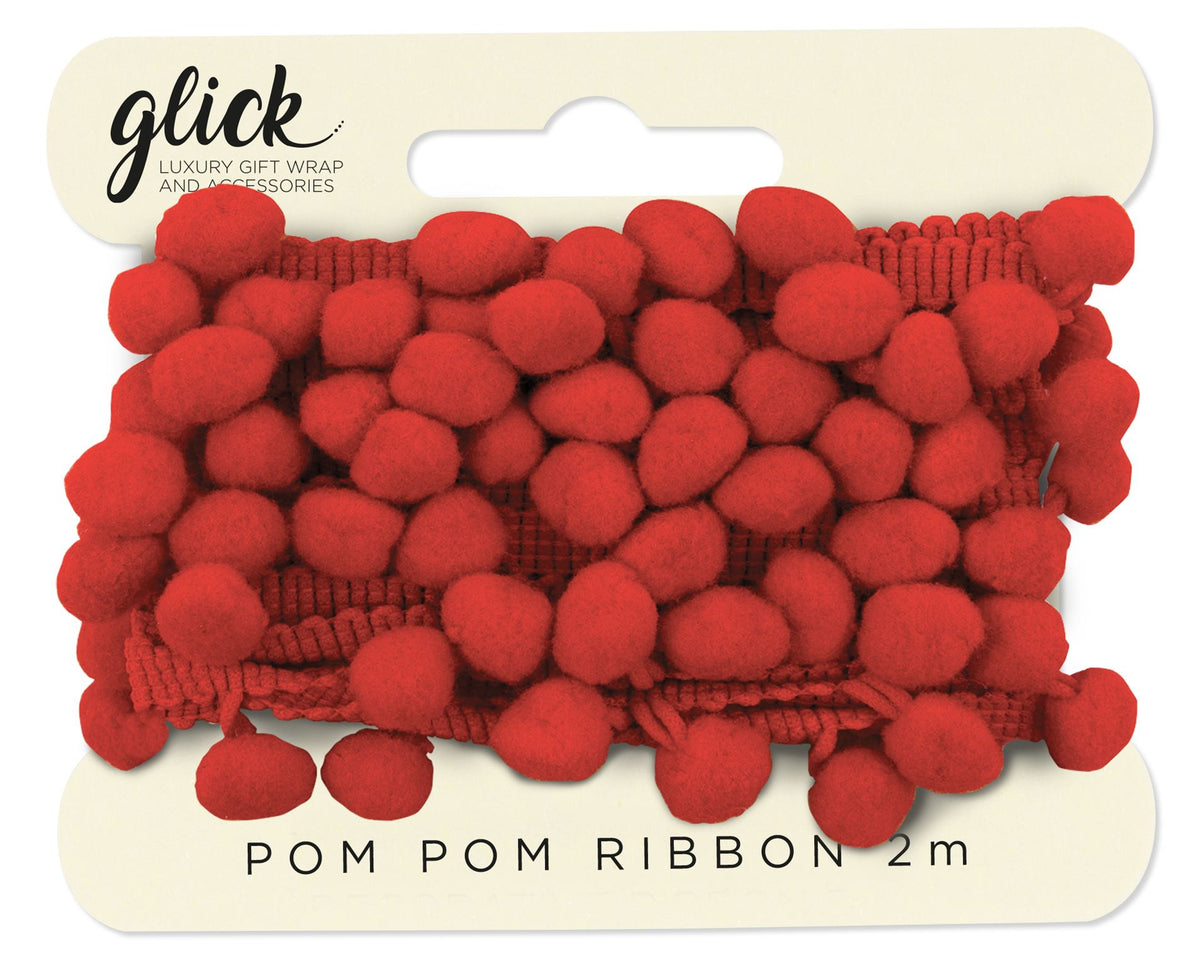 Gift Ribbon: Pom Pom  CHRISTMAS  - Red - Glick