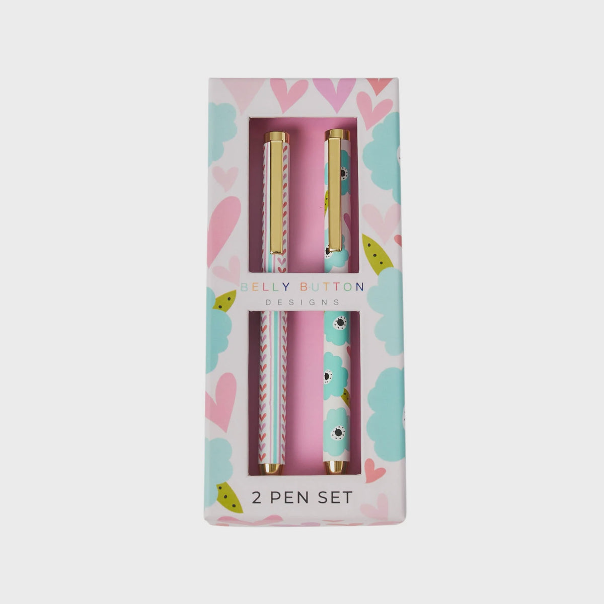 Pen Set: Hearts & Flowers Set Of 2 - Pastels - Belly Button Designs