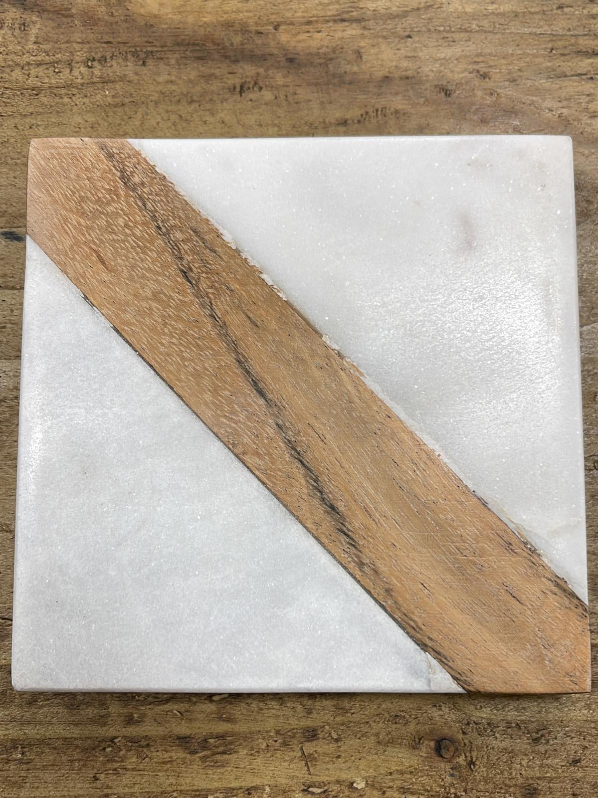 Coaster:  Marble Wood Square 10cm  - White