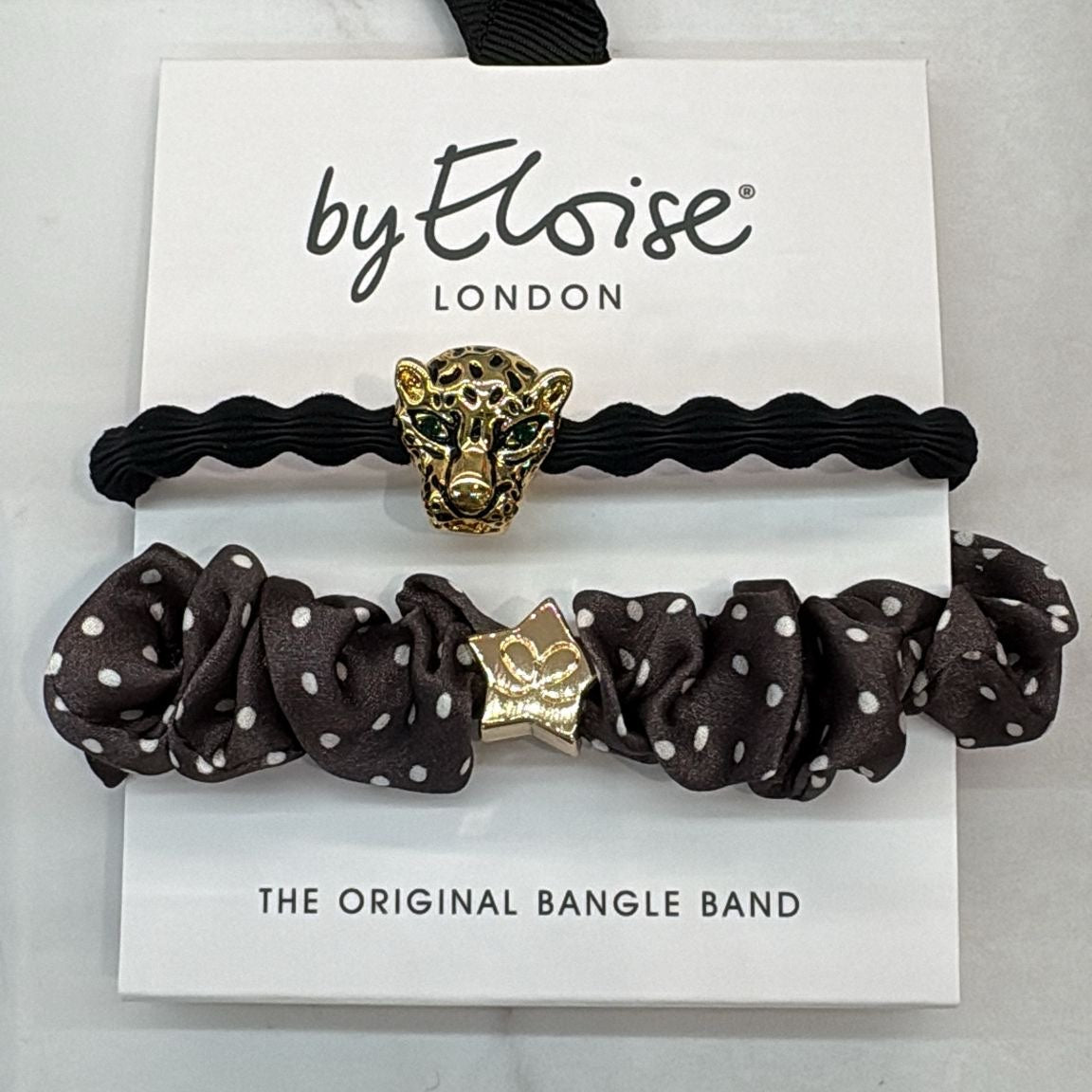 Hairband Bracelet Set: Diamante Jaguar & Scrunchie - Black & Mocha - by Eloise