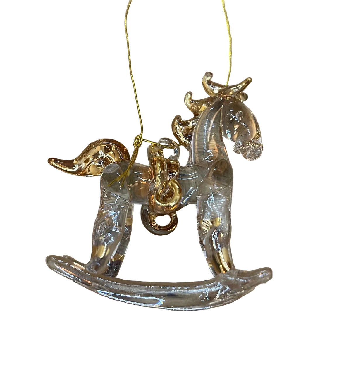 Christmas Tree Decoration: Glass Rocking Horse   - Gold - Heaven Sends