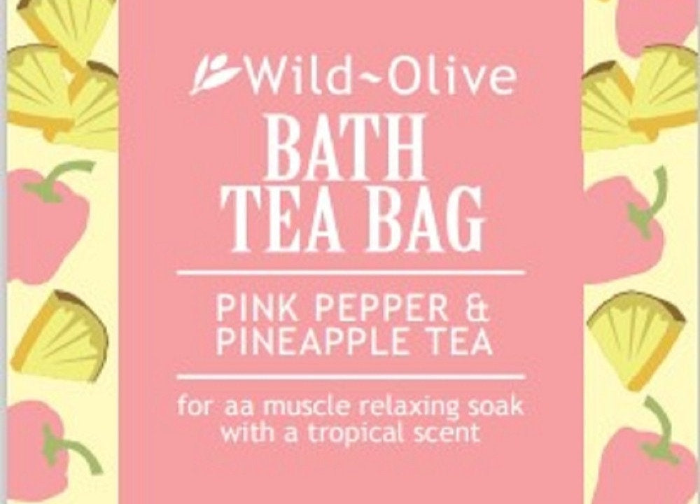 Bath Tea Bag: Pink Pepper & Pineapple Handmade Natural Ingredients Essentail Oils - Wild Olive