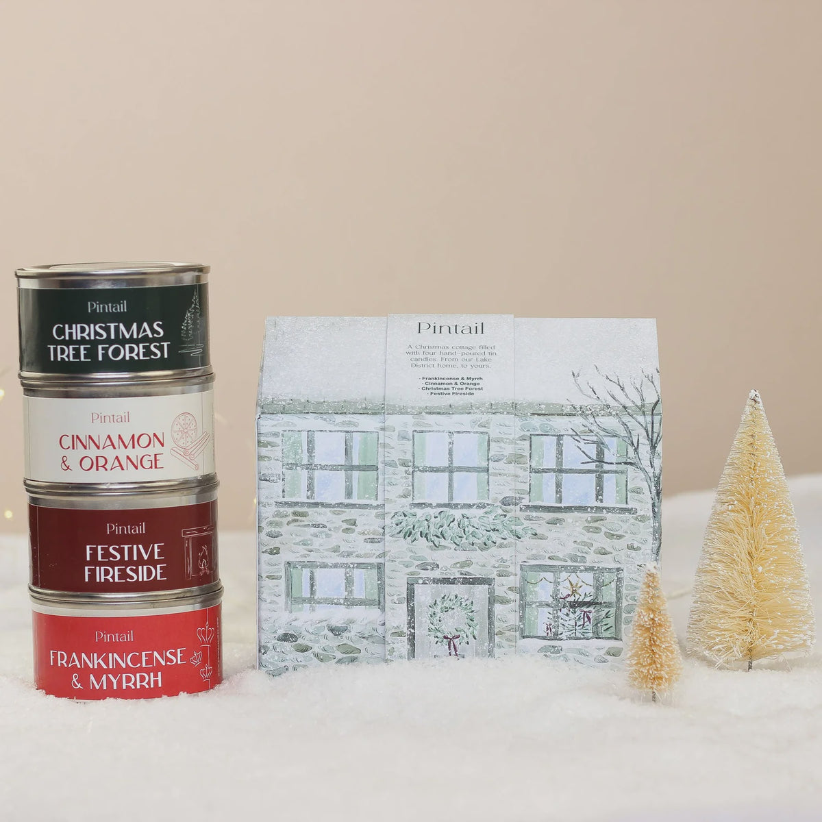 Candle Gift Set: The Holiday Cottage Set Of 4 Tins - White - PinTail Candles