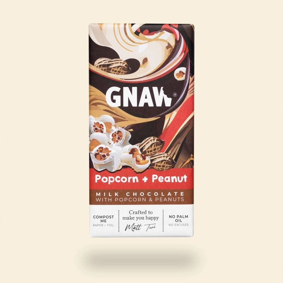 Chocolate Bar: Popcorn & Peanut 80g - Gnaw Chocolate