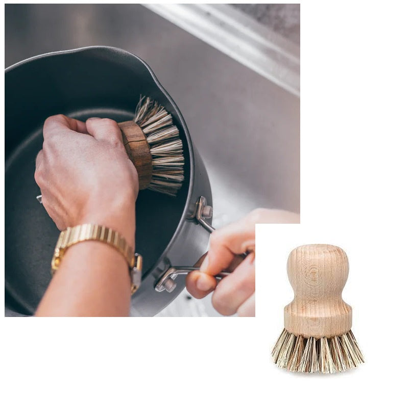 Dish Pot Brush: Beachwood & Plant Based Union Fibre Traditional Handcrafted - Natural