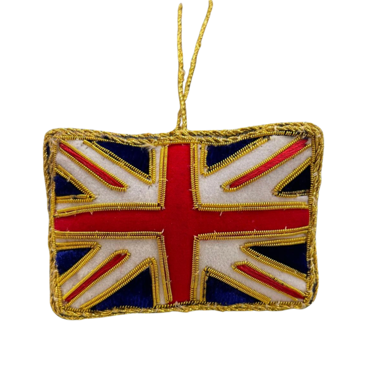 Christmas Tree Decoration: Velvet 3d Hand Finished Beaded Union Jack - Red & Gold