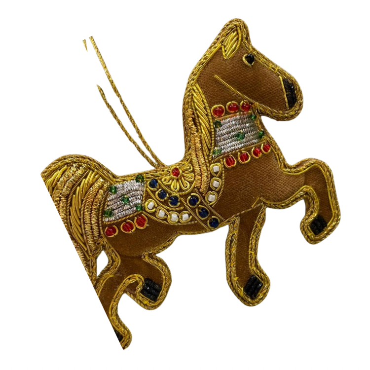 Christmas Tree Decoration: Velvet Beaded Horse - Gold