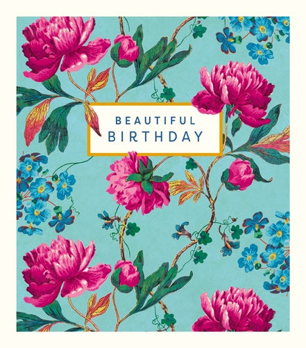 Birthday Card: Beautiful Birthday Blue and Pink Floral - Pigment